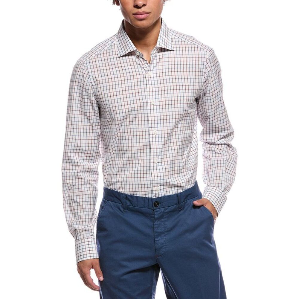Isaia Mens Milano Mix Woven Shirt, Blue
